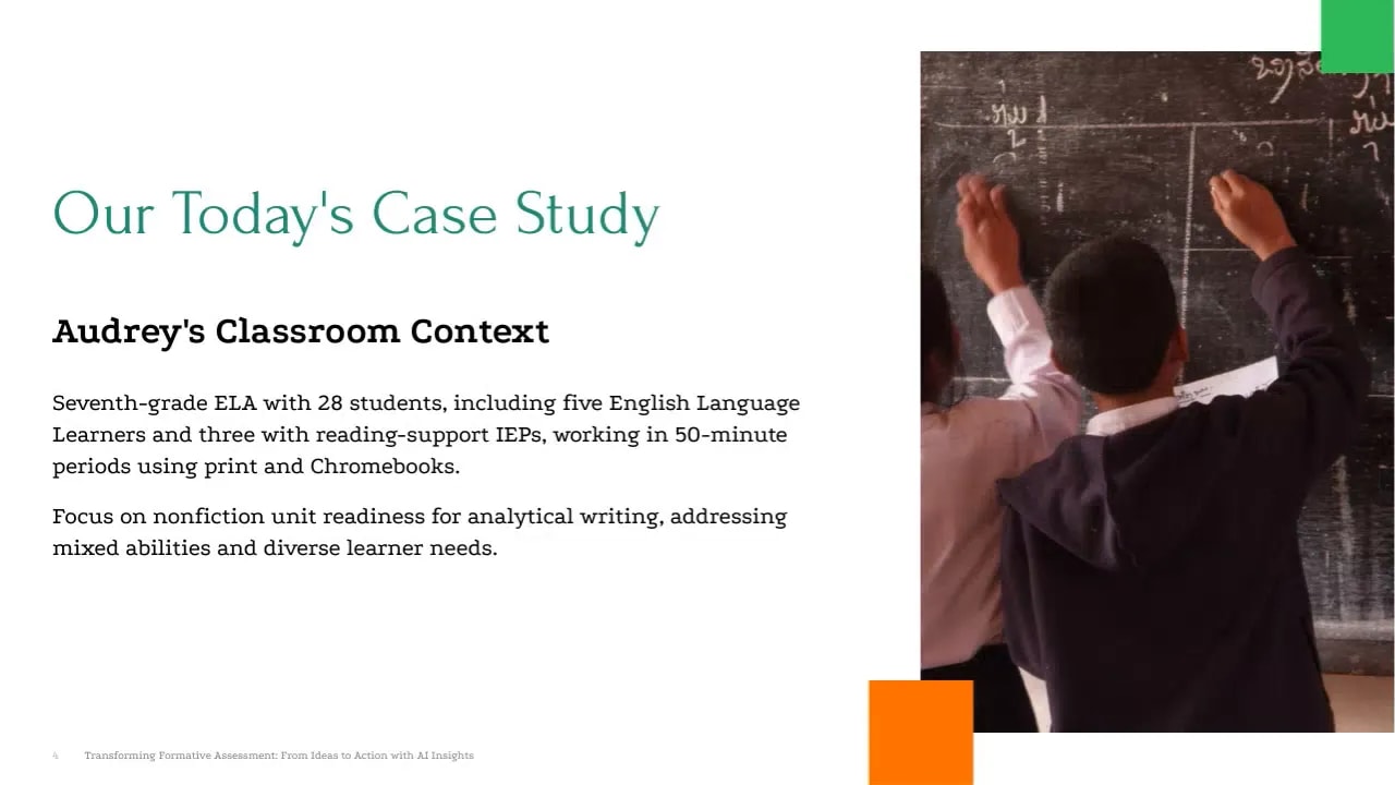 Slide titled Our Today’s Case Study with a teacher writing on a chalkboard
