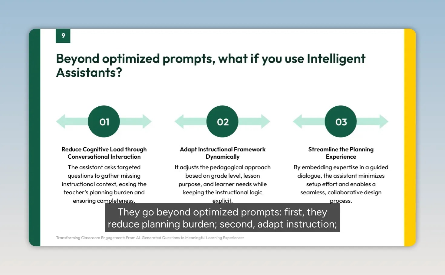 Slide showing three stages reduce cognitive load adapt instructional framework and streamline planning
