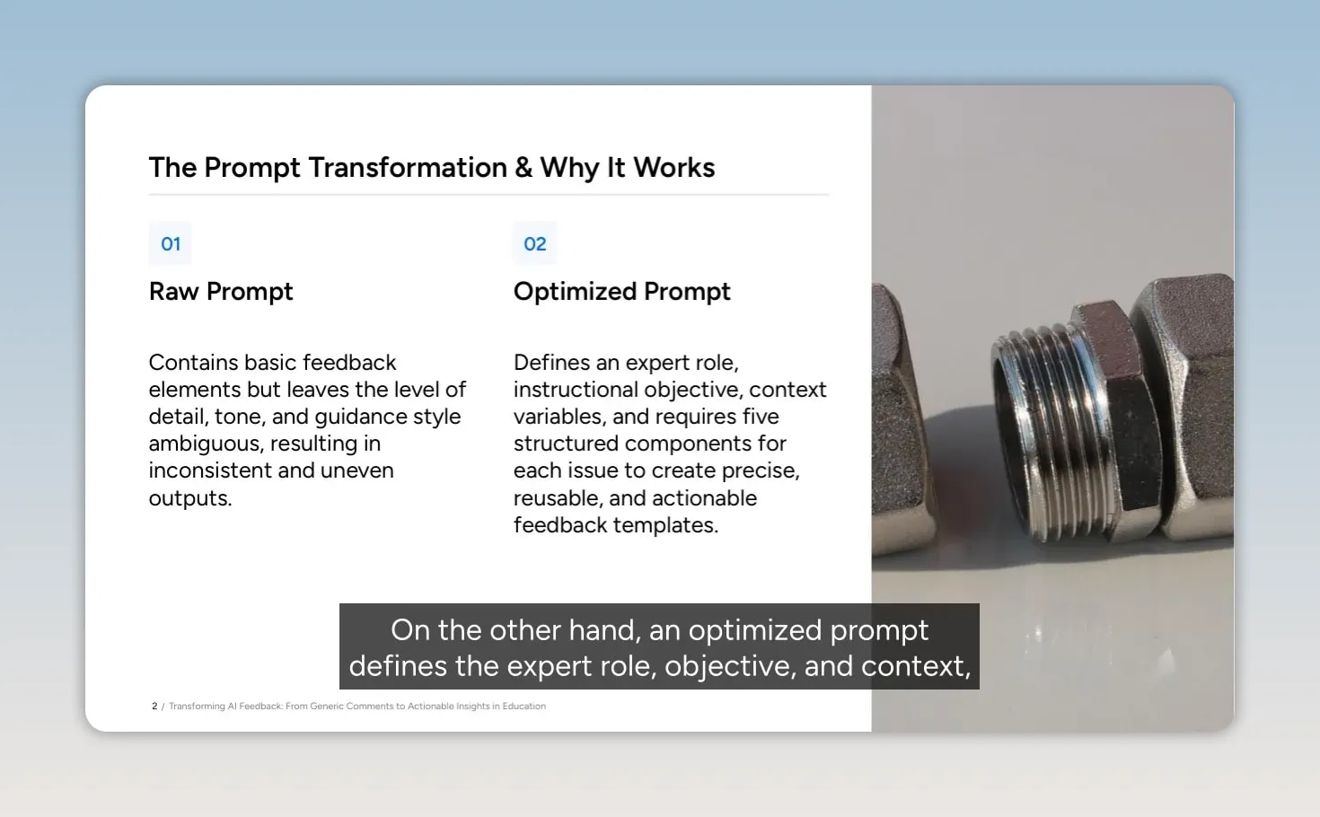 Slide comparing raw prompt and optimized prompt