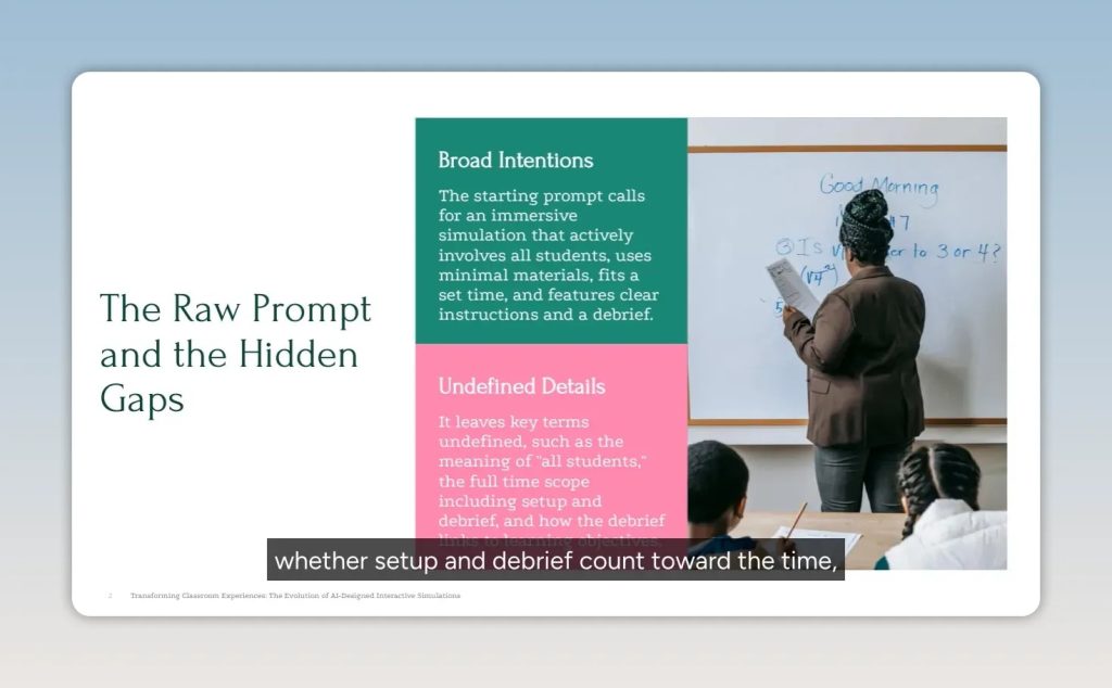 Slide titled The Raw Prompt and the Hidden Gaps with broad intentions and undefined details